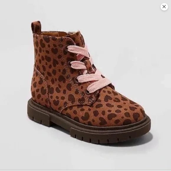 Cat & Jack Other - Toddler Girls' Amaya Leopard Print Zipper Lace-Up Combat Boots Cat & Jack